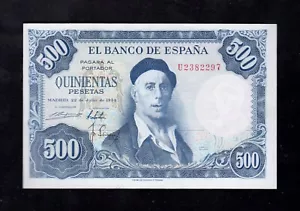 F.C. 500 PESETAS 1954 , SERIE U , S/C- , PLIEGUE DE PAPEL EN LATERAL . - Imagen 1 de 2