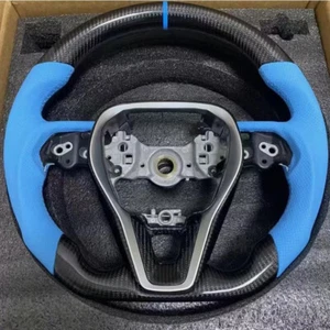 Blue Leather Carbon Fiber Steering Wheel For Toyota Camry Rav4 Corolla 2018+ - Picture 1 of 5