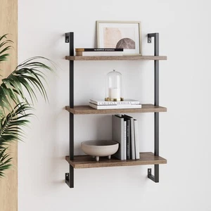 Theo 3-Shelf Small Bookcase, Floating Wall Mount Bookshelf with Wood and Indu... - Picture 1 of 8