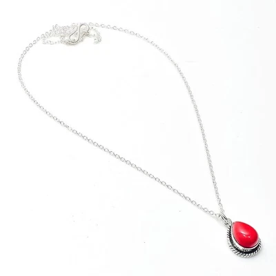 Collar colgante de plata de ley 925 hecho a mano con piedras preciosas de coral rojo joyería Foto 1 de 4