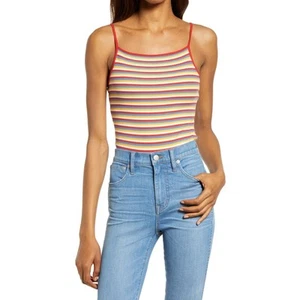 Madewell Ribbed Bodysuit - Red/Yellow Stripes - Spaghetti Strap - Size Small - Picture 1 of 5