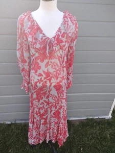 NWT By Anthropologie Long-Sleeve V-Neck Chiffon Ruffle Midi Dress Sz Small - Picture 1 of 11