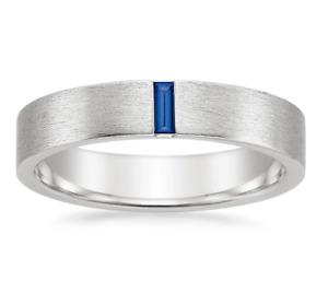 Features a Vertical Baguette Natural Sapphire Brushed Finish 10K White Gold Band