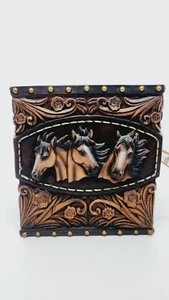 Horse Tooled Tissue Box Cover - Picture 1 of 6