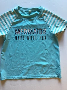 Girls Ideology Rash Guard Size Large Short Sleeve Aqua Blue Mermaid Swimwear - Picture 1 of 12