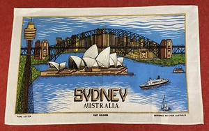 Vintage Citer Cotton Tea Towel w Sydney Australia Landmarks Pattern Kitchen Art - Bild 1 von 12