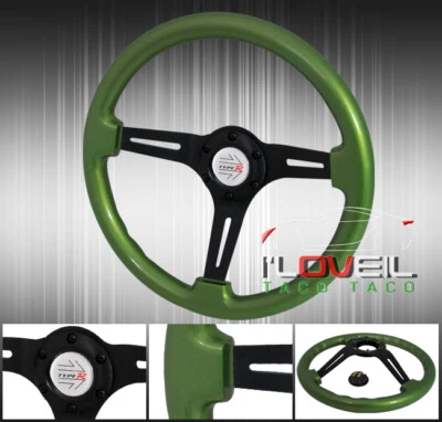 345mm Green Wood Grain Black 6-Bolt Hole Steering Wheel + Jdm Type Button - Изображение 1 из 3