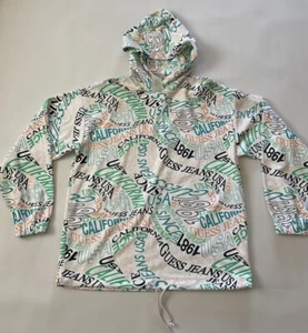 Guess Men’s Pullover Hoodie Sweatshirt Multicor Printed All Over In White Size M - Picture 1 of 7