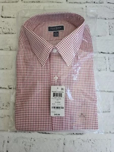 Men's Size XL Club Room Regular Fit Check Dress Shirt For Macey's In Red-NWT - Picture 1 of 14