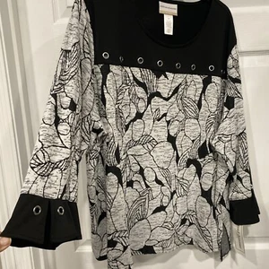 Ladies 3XL Shirt- 3/4 Sleeve-black Floral -Alfred Dunner NWT - Picture 1 of 10