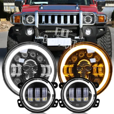 For Hummer H2 H3T 06-10 7" Halo LED Headlight RGB DRL & 4" Fog Lights Combo Kit - Image 1 of 4