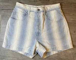 VINTAGE Guess 90’s Denim High Waisted Jean Shorts Blue and White Striped - Picture 1 of 9