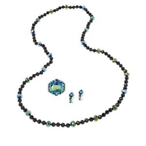 Heidi Daus Classic Choice Necklace 42", Pin and Clip-on Earring Set.  Black