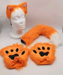 Conjunto de orejas y guantes con clip de cola de zorro de lobo Halloween Navidad disfraz de fiesta elegante T - Imagen 1 de 9