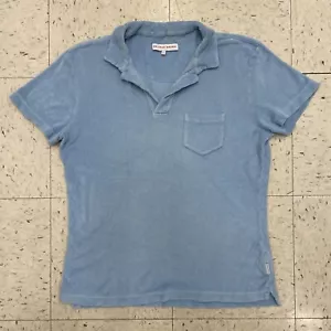 Orlebar braunes Poloshirt Frottee Handtuch Resort Tasche Baumwolle Baby blau L - Bild 1 von 6