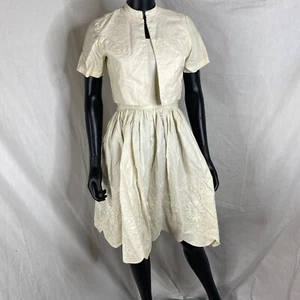 40s 50s antique white floral doily knit lace knee-length fit & flare sundress XS - Picture 1 of 24
