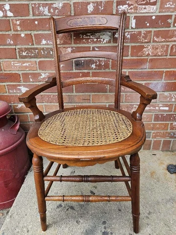 Antique Dining Chair Solid Walnut Cane Seat Burl Back #4 Cover