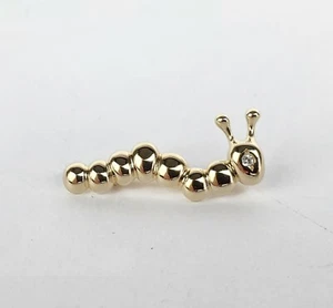 14k Yellow Gold Diamond Cute Caterpillar Brooch Pin Pendant 1 1/8'' - Picture 1 of 7