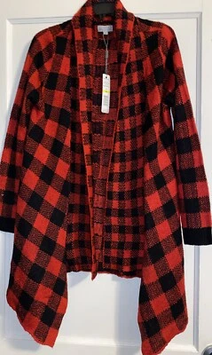 Joseph A 女式黑色红色方格水牛格子开放式开衫 Med Holiday 全新带标签 — 第 1/4 张图片