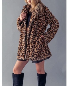 Giacca stampa leopardata pelliccia sintetica cappotto corto soffice teddy marrone cappotto moda - Foto 1 di 15
