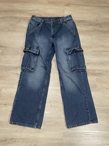 Wrangler Originals Boys Cargo Jeans Size 16 HUSKY Loose Fit Adjustable Waist - Picture 1 of 6