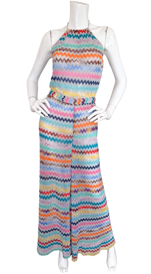 Missoni Mare 连身裤 ZigZag 针织彩虹银色吊带宽腿 40 码 S 码 — 第 1/4 张图片