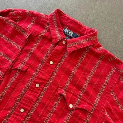 Polo Ralph Lauren Vintage Classic Rodeo Western Shirt Red Pearl Snap Size Large - Image 1 of 4