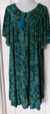 Camisón Go Softly Teal Paisley talla 3X manga corta cremallera frontal Foto 1 de 3