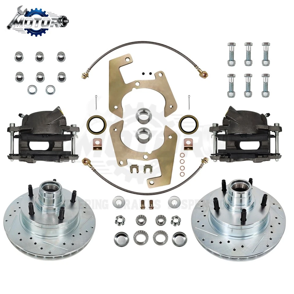 For 1948-1956 Ford Half Ton Deluxe Disc Brake Kit, 5x5-1/2 Inch, Drilled/Slotted Foto 1 de 4