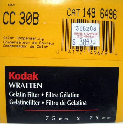 New No. CC 30B Kodak Wratten Gelatin Filter 75 mm x 75 mm 3 x 3 Catalog #1496496 - Image 1 of 2