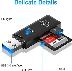 USB3.0/2.0 Micro SD Card Reader, 5Gbps 2-in-1 SD Card Reader To USB Adapter - Picture 1 of 4