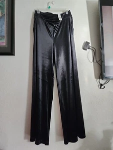 NY&C Black Velvet Wide Leg, wide elastic waist, 2 slit front pockets pants Sz L - Picture 1 of 4