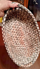 Rag Rug Basket Woven Braid With Handles,, Country Green, peach & white