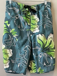 JOE BOXER Men’s Sz XL Lined Swim Trunks Board Shorts Green Leaf Tie Waist - Picture 1 of 6