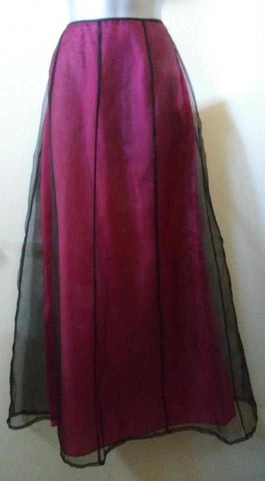 POLECI SKIRT FUCHSIA WITH SHEER  BLACK FULL LENGTH SIZE SMALL - Image 1 of 4