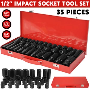35Pc Deep Impact Socket Set Imperial / SAE Extension Flexible Adaptor 1/2" Drive - Picture 1 of 12