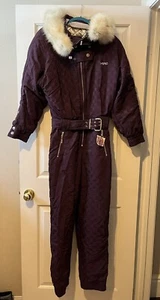 Vintage HEAD Sportswear Snowboarding Ski Suit Purple & Fur Trim 1980’s Size 10 - Picture 1 of 13