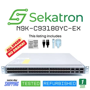 ♻️ Cisco Nexus N9K-C93180YC-EX 48-portowy przełącznik 10G / 25G 6x 100G ⚡Szybka wysyłka - Zdjęcie 1 z 4