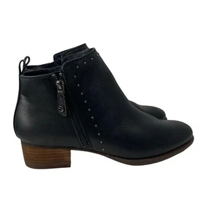 Revere Damen 10W Leder Kyoto Nieten Blockabsatz Reißverschluss Stiefeletten schwarz - Bild 1 von 12