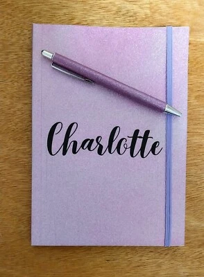 Personalised Glitter Notebook and Pen Set - Blue, Purple or Gold - Image 1 of 4