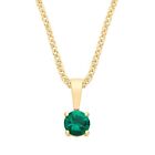 9ct Yellow Gold Created Emerald Round Solitaire Pendant + 18" Chain - May