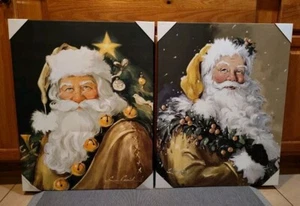 2 New Set Of Susan Comish Santa Claus Photos On Canvas Christmas Gold 22 X 28  - Picture 1 of 5