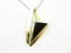 14Kt Yellow Gold Genuine White Diamond Unique Abstract Design Onyx Necklace Gift