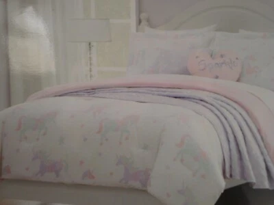 Juego de edredón doble Lil' Envogue 5 piezas UNICORNIO CABALLOS Y CORAZONES Brillo Foto 1 de 4