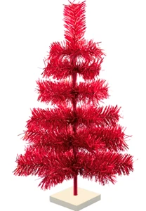 Red Tinsel Christmas Tree, Decorative Tabletop Holiday Bottlebrush Tree 24in - Picture 1 of 4