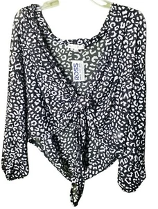 Another Reason Blouse Shirt Sheer Long Sleeve Animal Print Sz S NWT Black White - Picture 1 of 4