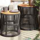 Garden Side Tables 2 pcs with Wooden Top Grey Poly Rattan vidaXL