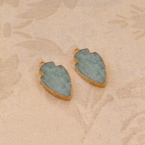 Leaf Shape Mohave Turquoise Gemstone In Brass Connector Earring/Pendent Making - Picture 1 of 2