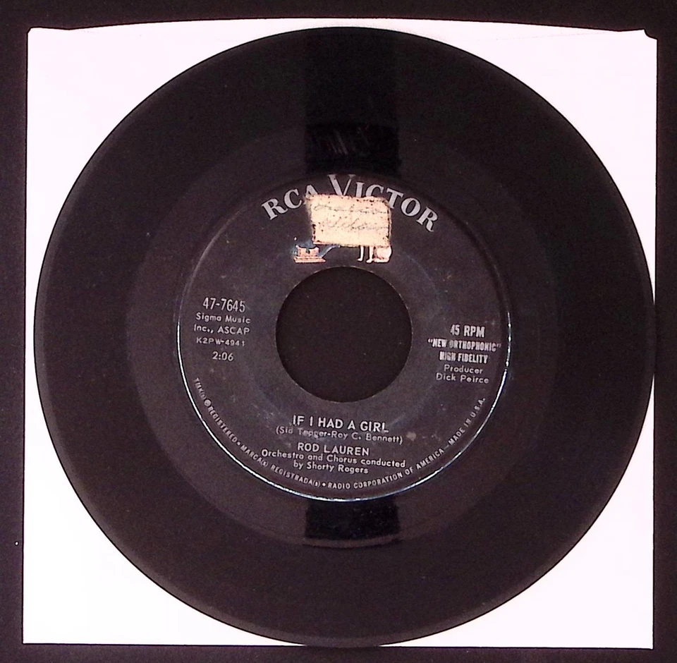 ROD LAUREN NO WONDER/IF I HAD A GIRL/RCA VICTOR  VINYL 45 VG 34-97 Foto 1 de 2