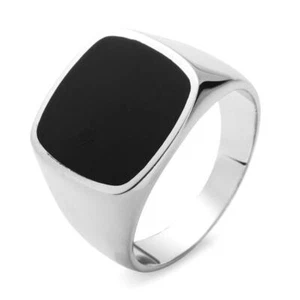 Anillo de hombre ónix 15 mm negro 18 quilates oro blanco 750 chapado en oro plata acero inoxidable R3328L - Imagen 1 de 2